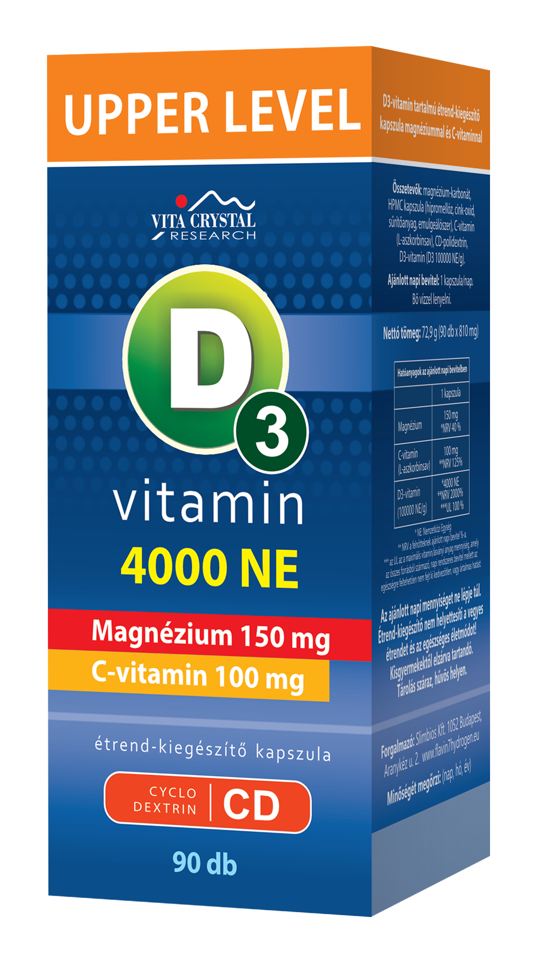 Upper Level D3-vitamin 4000 NE +Mg, C-vit. 90 kapszula Upper Level D3-vitamin 4000 NE +Mg, C-vit. 90 kapszula